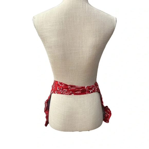 Upcycled Wrangler Blue Denim Red Bandana Cooking Country Western Waist Apron - Picture 3 of 9